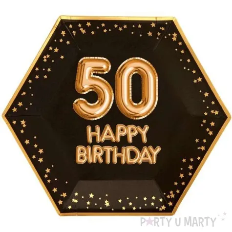 talerzyki papierowe 50 urodziny glitz glamour czarno zlote neviti 27 cm 8 szt
