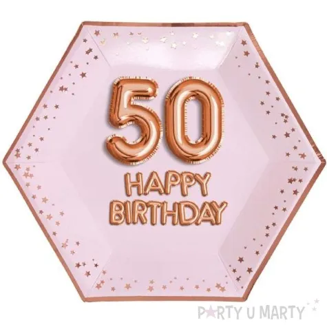 talerzyki papierowe 50 urodziny glitz glamour rozowo zlote neviti 27 cm 8 szt