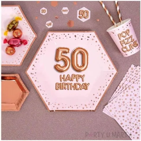talerzyki papierowe 50 urodziny glitz glamour rozowo zlote neviti 27 cm 8 szt