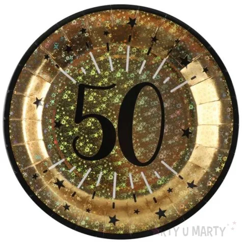 talerzyki papierowe 50 urodziny holo gold santex 22 5 cm 10 szt