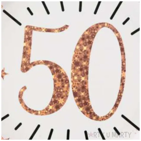 talerzyki papierowe 50 urodziny rozowe zloto bialy santex 22 5 cm 10 szt