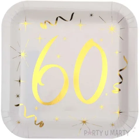 talerzyki papierowe 60 urodziny gold biale santex 23 cm 10 szt