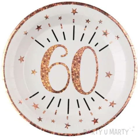 talerzyki papierowe 60 urodziny rozowe zloto bialy santex 22 5 cm 10 szt