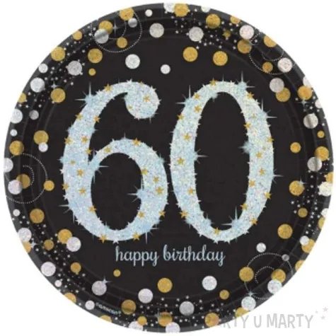 talerzyki papierowe 60 urodziny sparkling celebrations gold amscan 23 cm 8 szt