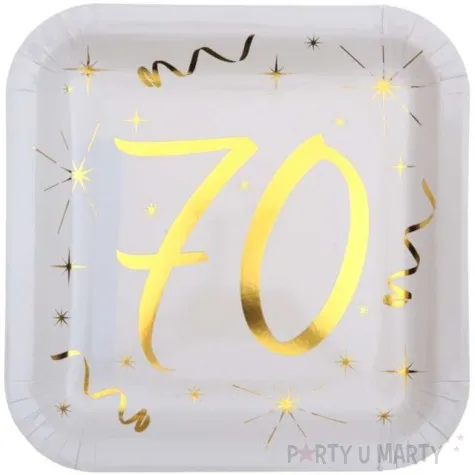 talerzyki papierowe 70 urodziny gold biale santex 23 cm 10 szt