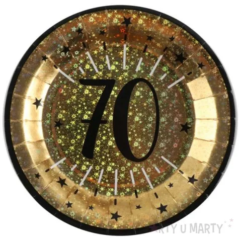 talerzyki papierowe 70 urodziny holo gold santex 22 5 cm 10 szt