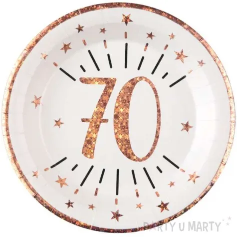 talerzyki papierowe 70 urodziny rozowe zloto bialy santex 22 5 cm 10 szt