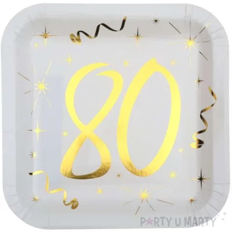 talerzyki papierowe 80 urodziny gold biale santex 23 cm 10 szt
