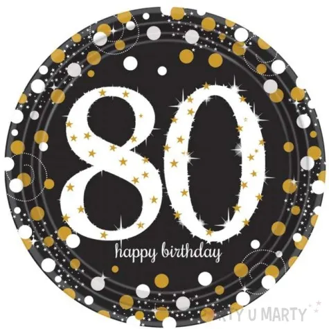 talerzyki papierowe 80 urodziny happy birthday amscan 23 cm 8 szt