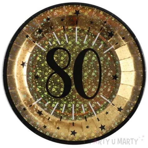 talerzyki papierowe 80 urodziny holo gold santex 22 5 cm 10 szt