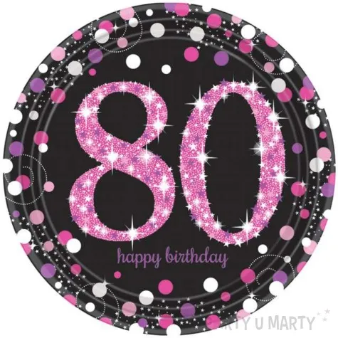 talerzyki papierowe 80 urodziny sparkling celebrations pink amscan 23 cm 8 szt
