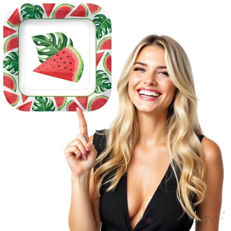 talerzyki papierowe arbuz kwadratowy paw 23 x 23 cm 10 szt