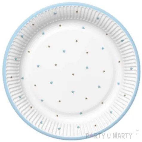 talerzyki papierowe baby shower boy gwiazdki biale blekitne maki 23 cm 8 szt