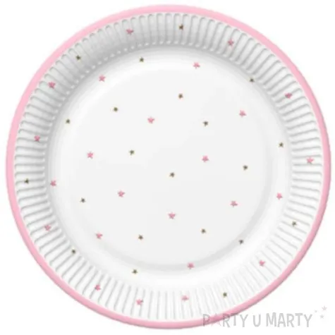 talerzyki papierowe baby shower girl gwiazdki biale rozowe maki 23 cm 8 szt