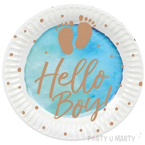 talerzyki papierowe baby shower hello boy niebieski boland 23 cm 10 szt