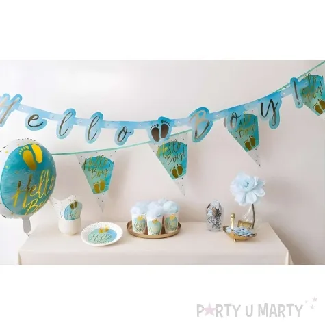 talerzyki papierowe baby shower hello boy niebieski boland 23 cm 10 szt