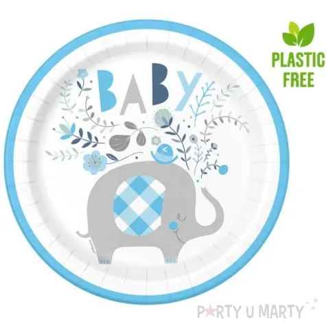 talerzyki papierowe baby slonik niebieski unique 23 cm 8 szt