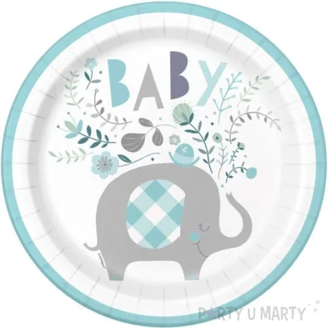 talerzyki papierowe baby slonik niebieski unique 23 cm 8 szt