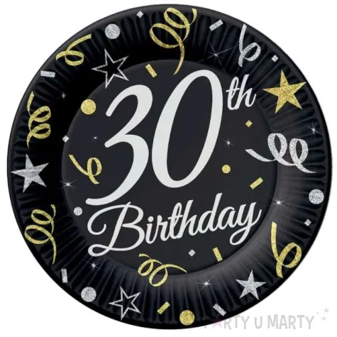 talerzyki papierowe beauty charm 30 te urodziny czarne godan 18 cm 8 szt