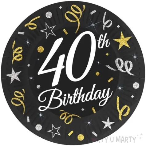 talerzyki papierowe beauty charm 40 urodziny czarny godan 18 cm 6 szt