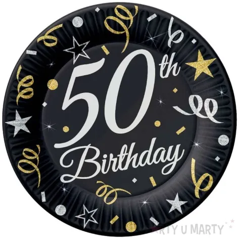 talerzyki papierowe beauty charm 50 urodziny czarny godan 18 cm 6 szt