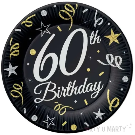 talerzyki papierowe beauty charm 60 urodziny czarny godan 18 cm 6 szt