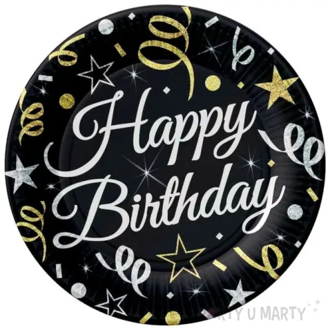talerzyki papierowe beauty charm happy birthday czarne godan 23 cm 6 szt