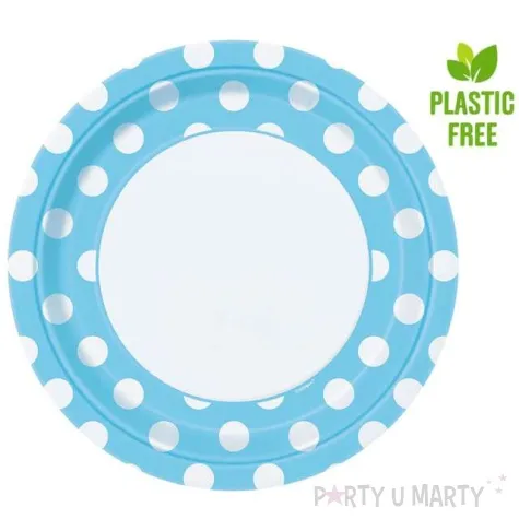 talerzyki papierowe biale grochy niebieski unique 23 cm 8 szt
