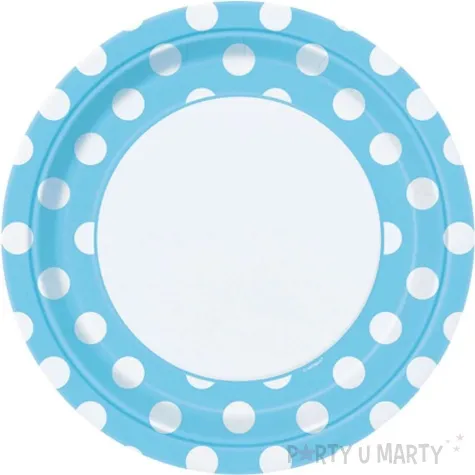 talerzyki papierowe biale grochy niebieski unique 23 cm 8 szt