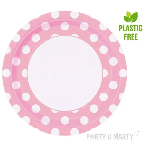 talerzyki papierowe biale grochy rozowy jasny unique 23 cm 8 szt