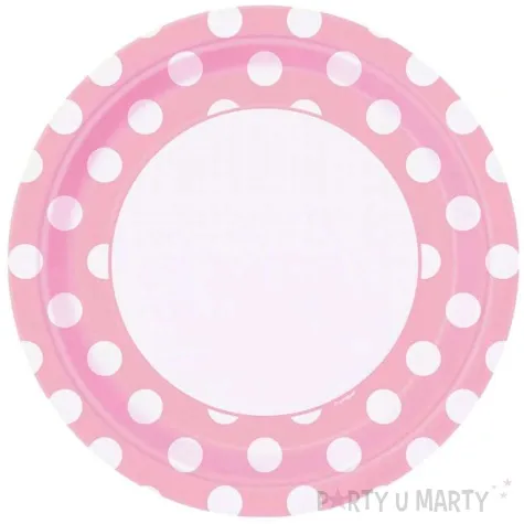 talerzyki papierowe biale grochy rozowy jasny unique 23 cm 8 szt