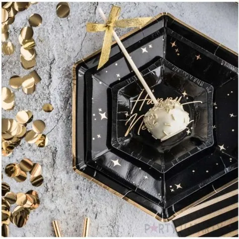 talerzyki papierowe black and gold czarne partydeco 23 cm 6 szt