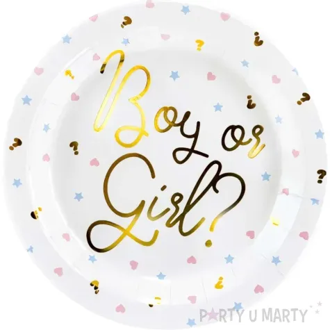 talerzyki papierowe boy or girl gwiazdki i serca bialy partydeco 23 cm 6 szt