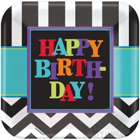 talerzyki papierowe chevron birthday amscan 23 cm 8 szt