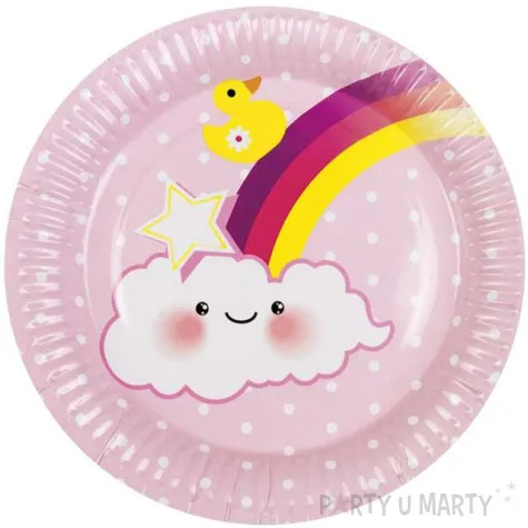 talerzyki papierowe chmurka i tecza biale kropki rozowy jasny boland 23 cm 6 szt
