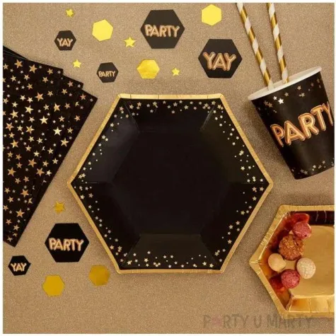 talerzyki papierowe classic glitz glamour czarno zlote neviti 20 cm 8 szt