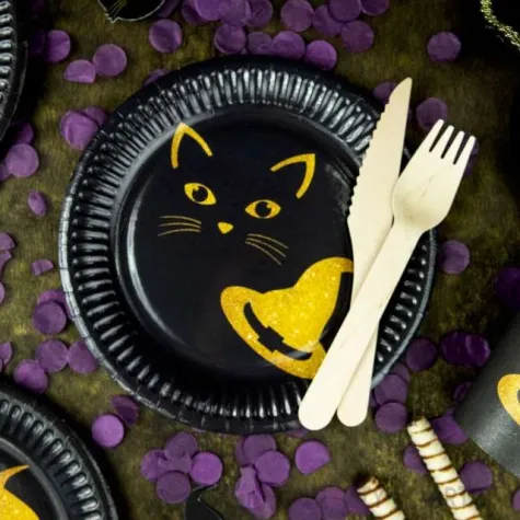 talerzyki papierowe czarownica i kot halloweenowe party congee 18cm 6 szt