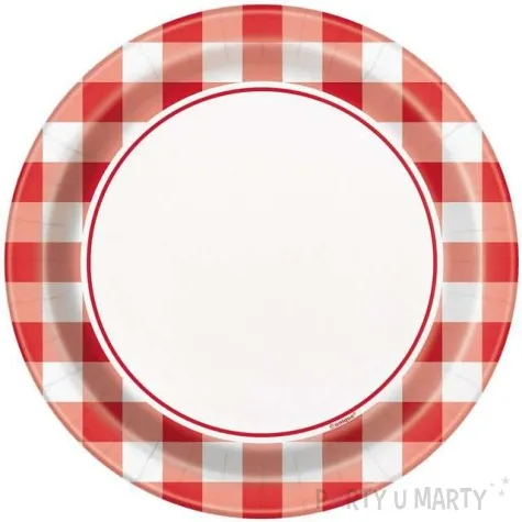 talerzyki papierowe czerwona kratka unique 17 cm 8 szt