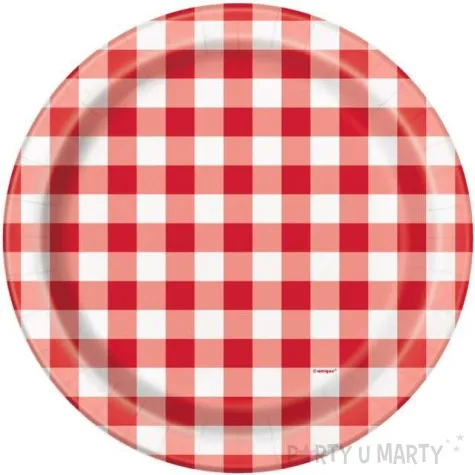 talerzyki papierowe czerwona kratka unique 23 cm 8 szt