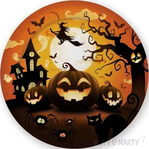 talerzyki papierowe dynie i czarownica halloween pomaranczowe guirca 23 cm 6szt