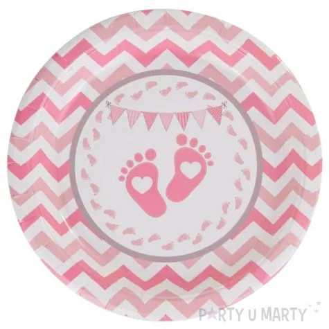 talerzyki papierowe dzieciece stopki rozowe czakos 18 cm 8 szt