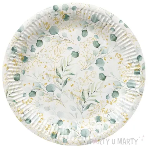 talerzyki papierowe eukaliptus bialo zloty paw 23 cm 8 szt