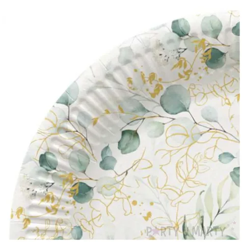 talerzyki papierowe eukaliptus bialo zloty paw 23 cm 8 szt