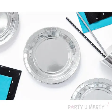 talerzyki papierowe exotic premium partydeco srebrne 18 cm 6 szt