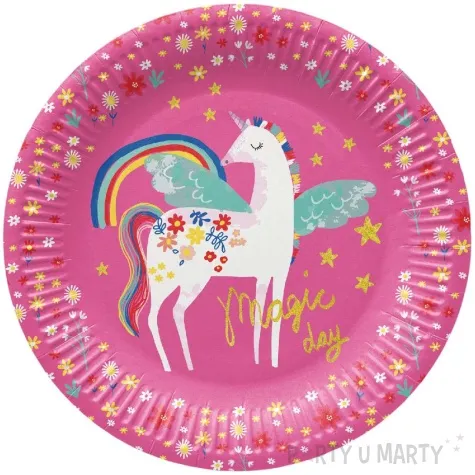talerzyki papierowe fairy unicorn magic day rozowy 23 cm 8 szt