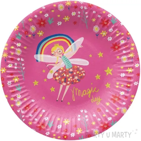 talerzyki papierowe fairy unicorn magic day rozowy paw 18 cm 8 szt