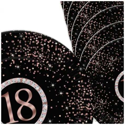 talerzyki papierowe glitter liczba 18 rose gold maki 18 cm 8 szt