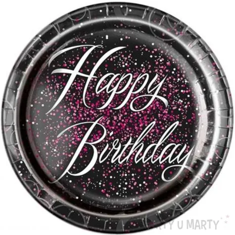 talerzyki papierowe glitz happy birthday unique rozowe 23 cm 8 szt