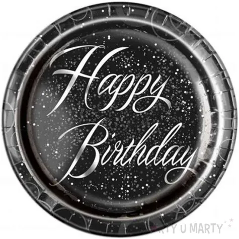 talerzyki papierowe glitz happy birthday unique srebrne 23 cm 8 szt