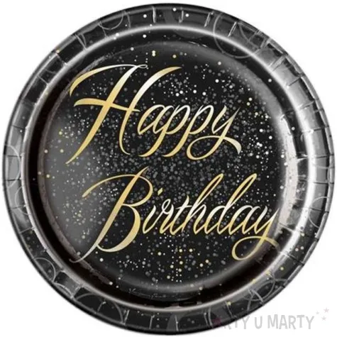 talerzyki papierowe glitz happy birthday unique zlote 23 cm 8 szt